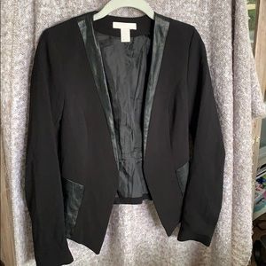 H&M Faux Leather Trim Blazer Sz 4 Black